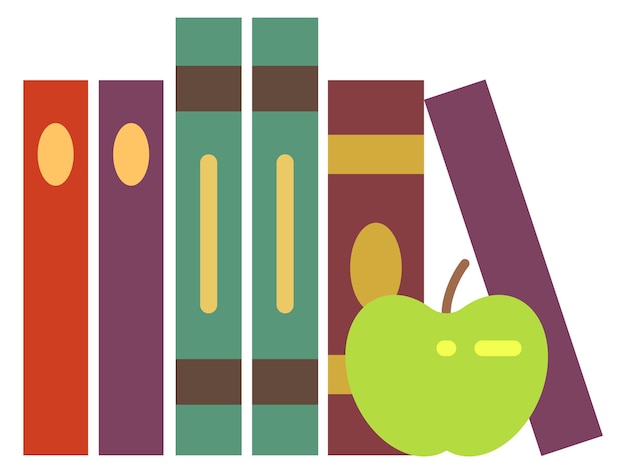 Estante de livros com ícone plana de educação de maçã verde