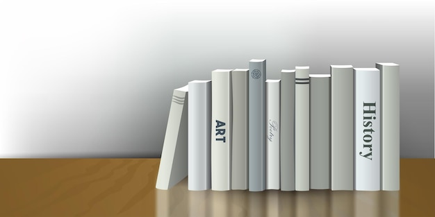 Estante de livros Ilustração vetorial 3D realista Design cinza branco Livraria interna