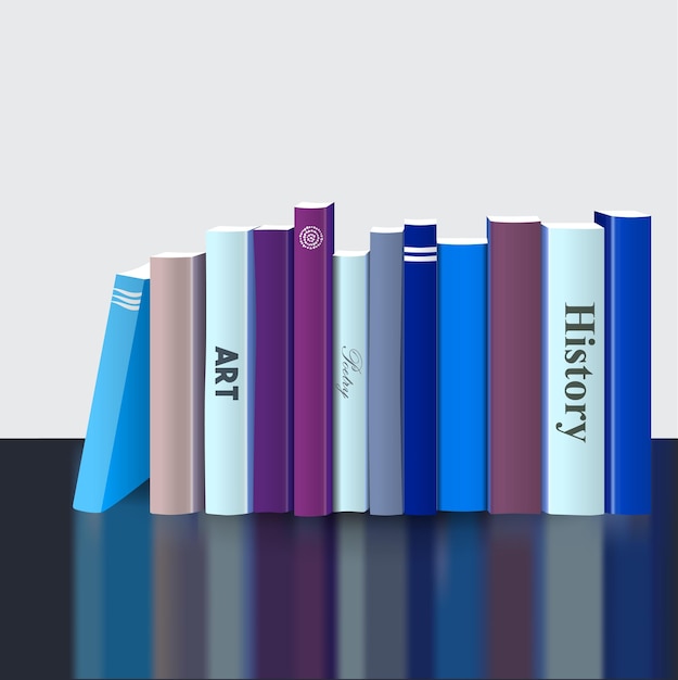 Estante de livros Ilustração vetorial 3D realista Design cinza branco Livraria interna