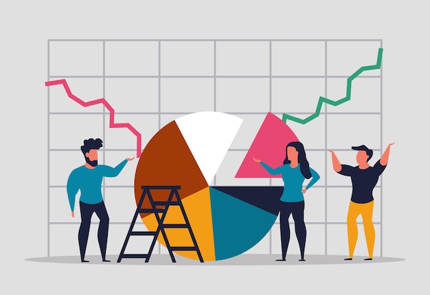 Estatísticas de lucro da empresa de análise gráfica equipe analisa dados juntos trabalho em equipe grande quantidade de dados