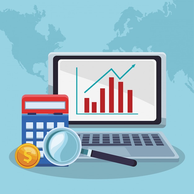Vetor estatísticas de lucros de vendas de negócios no laptop