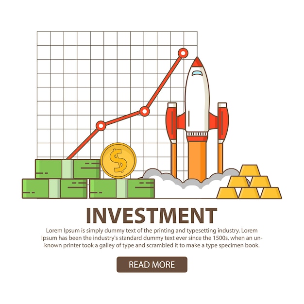 Vetor estatísticas de negócios de investimentos ouro e títulos arranque de um foguete mercado financeiro de ações