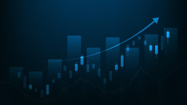 Estatísticas de negócios financeiros com gráfico de barras e gráfico de velas mostram o preço do mercado de ações