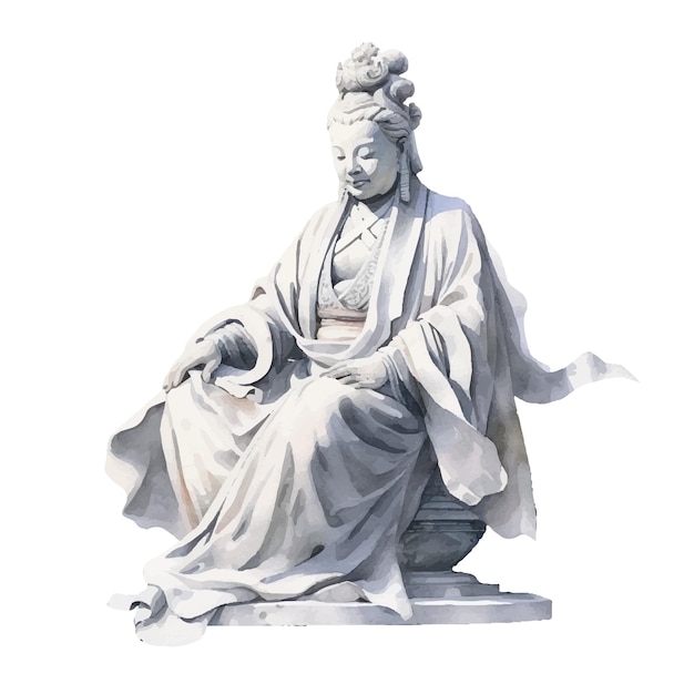 Vetor estátua chinesa em ilustração estilo aquarela