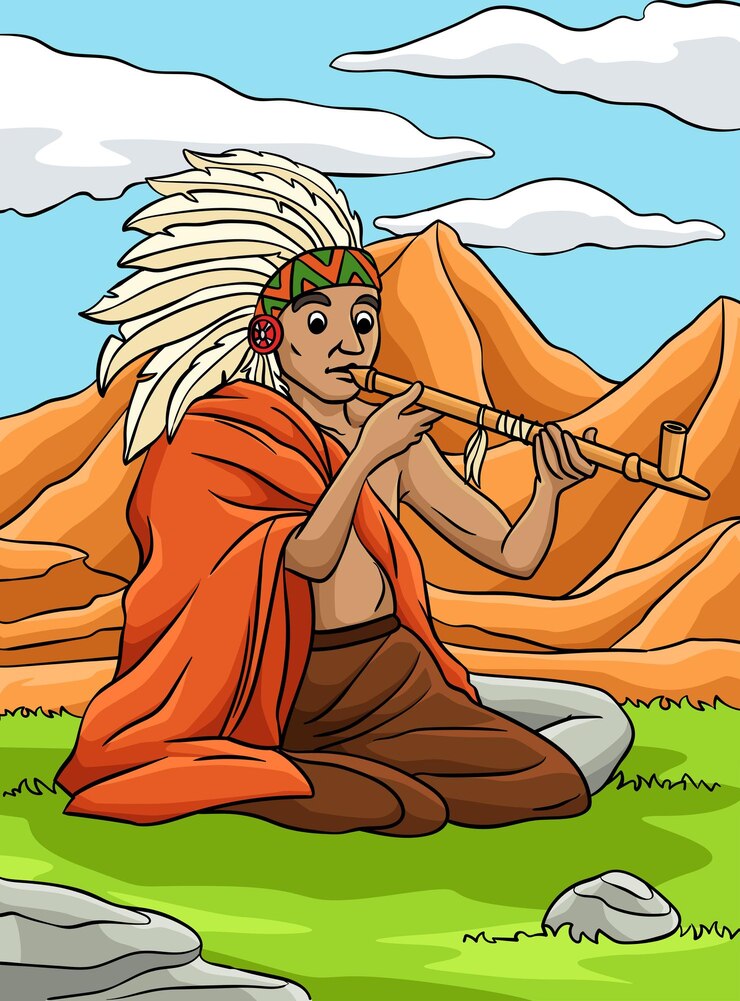 Vetor este clipart de desenho animado mostra um índio nativo americano com uma ilustração de calumet