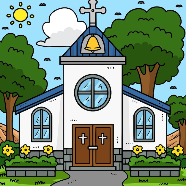 Vetor este clipart de desenho animado mostra uma ilustração da igreja cristã