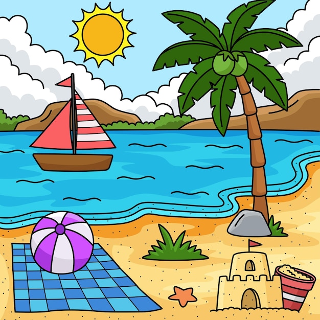 Vetor este clipart de desenho animado mostra uma ilustração de beach summer