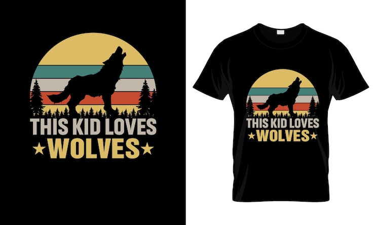 Vetor este garoto adora lobos camiseta gráfica colorida design de camiseta de lobo
