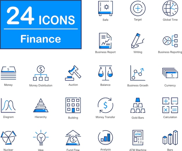 Estes são 24 belos pequenos pixels perfeitos ícones vetoriais de interface financeira