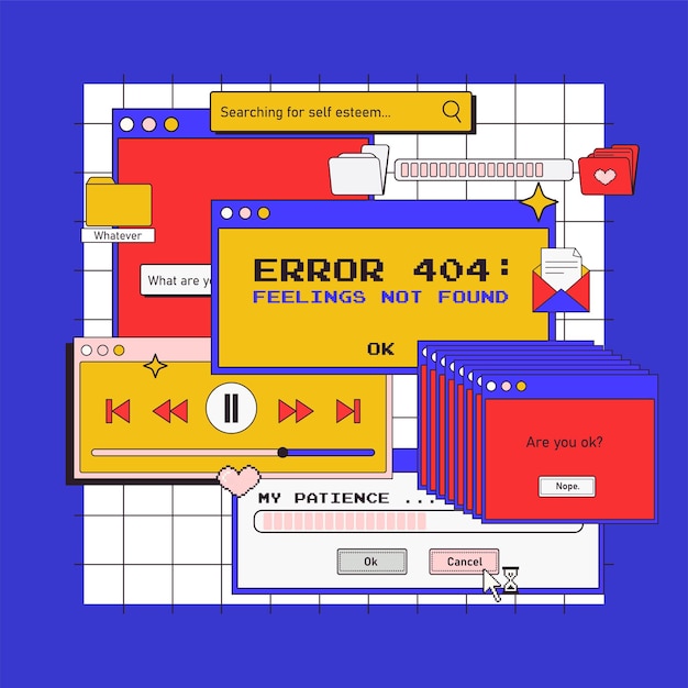 Vetor estética de computador antigo bonito nostálgico modelo de postagem retrô dos anos 90 conjunto de vetores de elementos da interface do usuário