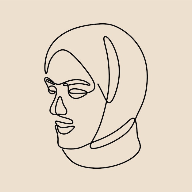 Estética hijab muçulmana mulher on-line arte em linha única contínua