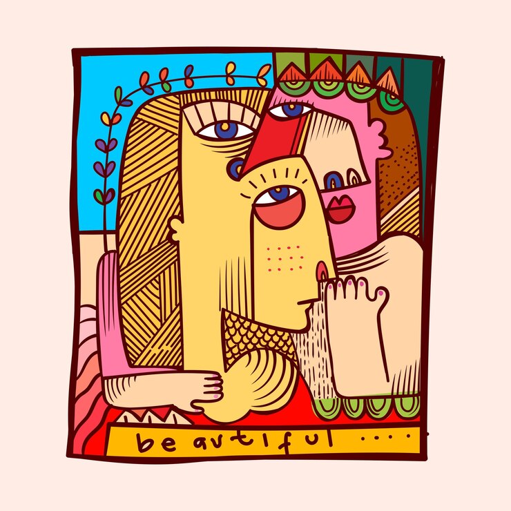 Vetor estético retrato de rosto abstrato pessoas desenho decorativo geométrico desenho vetorial desenhado à mão