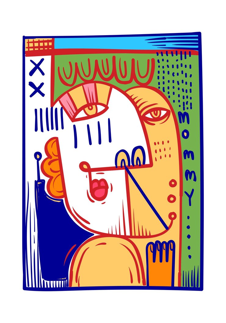 Vetor estético retrato de rosto abstrato pessoas desenho decorativo geométrico desenho vetorial desenhado à mão