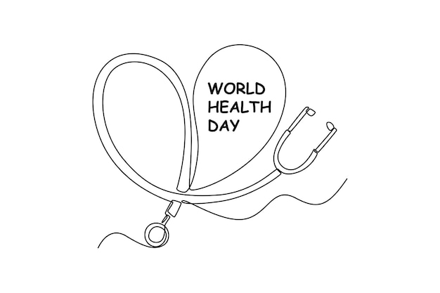 Estetoscópio de desenho de uma única linha formando um coração conceito de dia mundial da saúde desenho de desenho de linha contínua ilustração em vetor gráfico