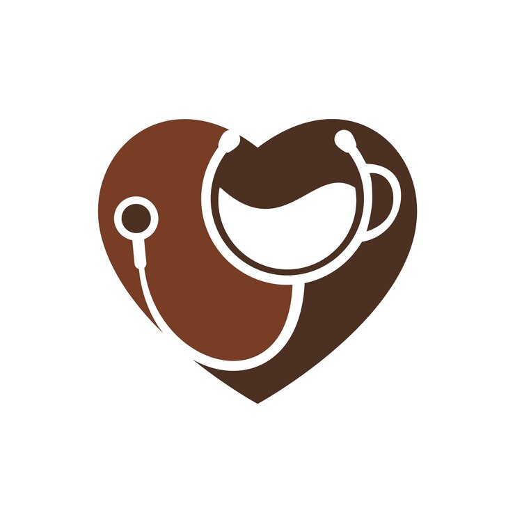 Vetor estetoscópio médico com design de logotipo de xícara de café