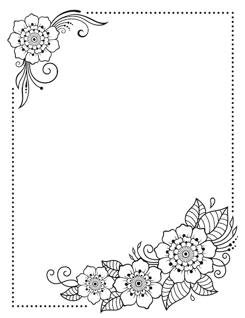 Estilizado com padrão decorativo de tatuagens de henna para decorar capas para livro, caderno, caixão, revista, cartão postal e pasta. flor rosa em estilo mehndi. quadro na tradição oriental.