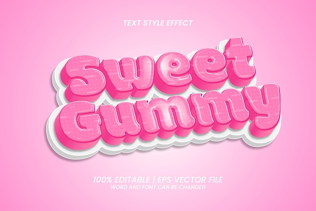 Estilo 3d de desenho de efeito de texto editável sweet gummy