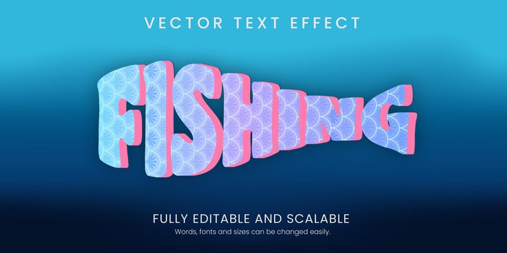 Vetor estilo 3d de efeito de texto de pesca com fundo abstrato editável