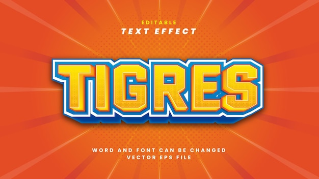 Estilo 3d de efeito de texto editável tigres