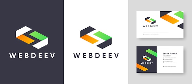 Estilo abstrato colorido logotipo da web developer coder company com design de cartão de visita fresco ou limpo