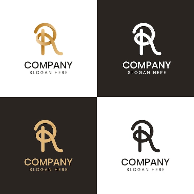 Estilo abstrato do logotipo de luxo da letra inicial r com cor gradiente dourada para sua identidade comercial