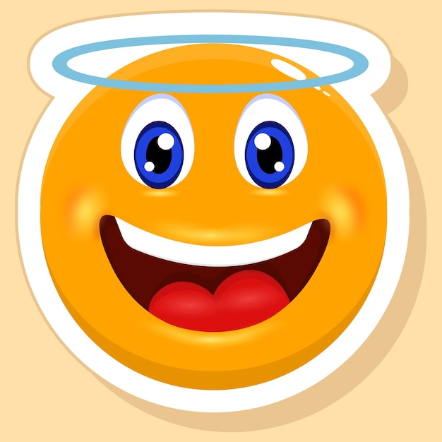 Vetor estilo adesivo anjo rindo desenhos animados emoji fundo amarelo