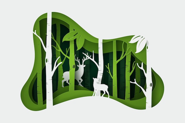 estilo artesanal de floresta ecológica e veados.