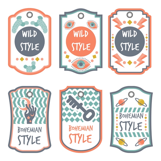 Vetor estilo boho com coleção tipografia badges