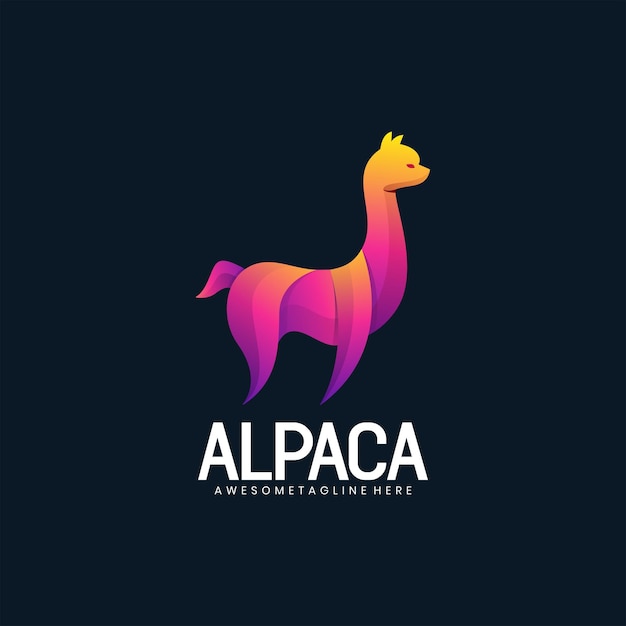 Estilo colorido gradiente de alpaca de ilustração vetorial de logotipo