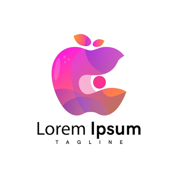 Estilo colorido gradiente do logotipo da apple vetor premium