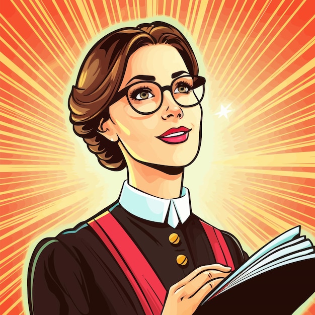 Vetor estilo cômico pastor feminino carismático igreja mulher pastor cartoon vetor ilustração