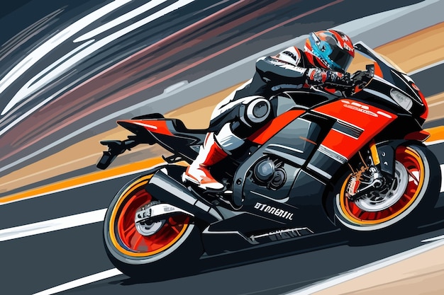 Estilo de anime de pista de corrida com um motorista montando uma ilustração de motocicleta