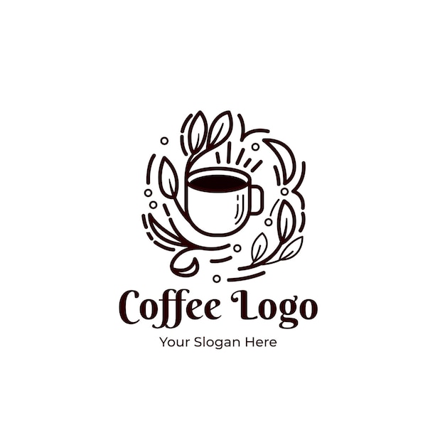 Estilo de arte de linha de logotipo de café vetorial