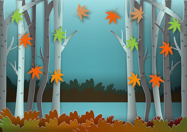 Vetor estilo de arte de papel da floresta para o conceito de outono