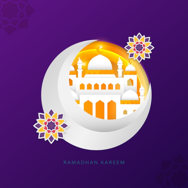 Estilo de arte de papel islâmico de ramadhan