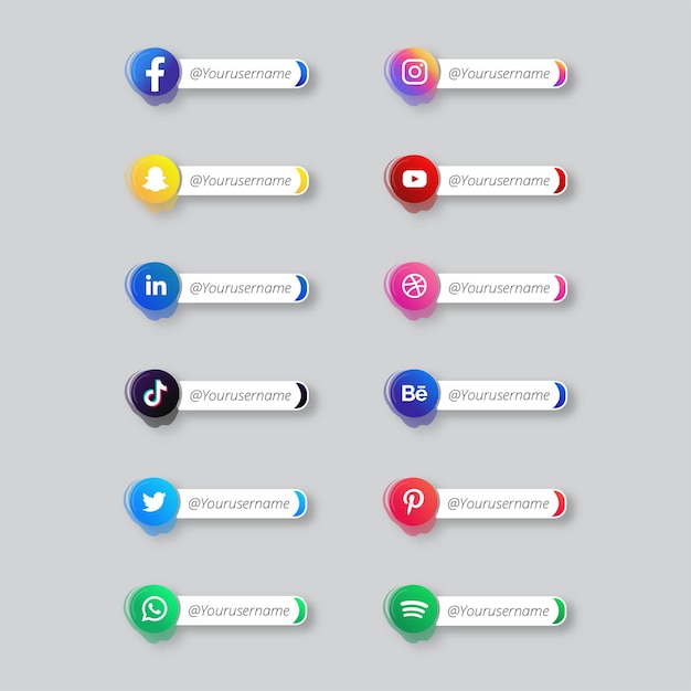 Vetor estilo de botão de mídia social inferior terceiro design