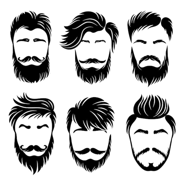 Vetor estilo de cabelo do homem. conjunto de vetores de corte de cabelo raspado e barbeiro aliciamento diferentes variações elegantes. ilustração de bigode de cabelo, silhueta de corte de cabelo moderno