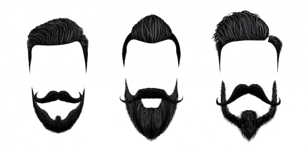 Estilo de cabelo e bigode de homens. conjunto de ilustração de estilos vintage de corte de cabelo de cavalheiro, barba de beleza e moda bigodes