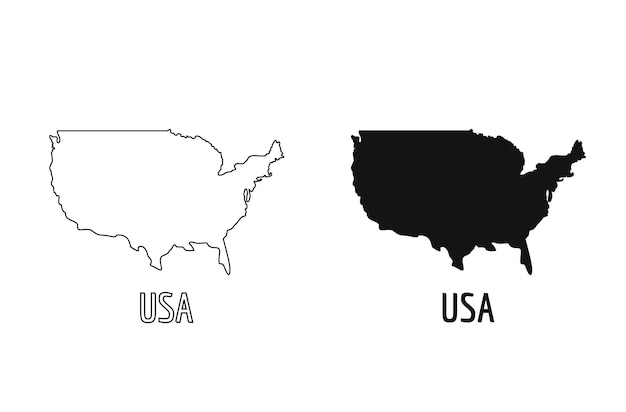 Estilo de contorno do ícone do país do mapa dos eua e silhuetas planas vetoriais