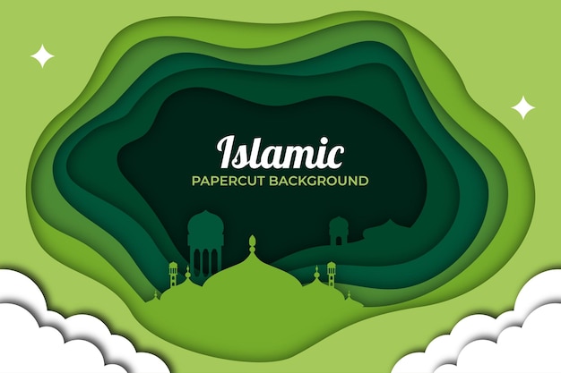 Vetor estilo de corte de papel de fundo islâmico verde