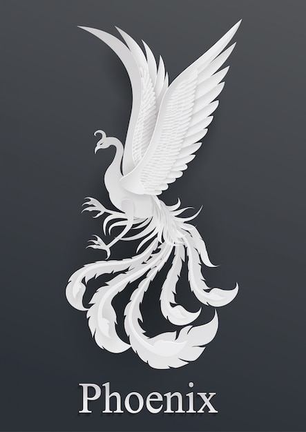 Estilo de corte de papel phoenix em fundo preto