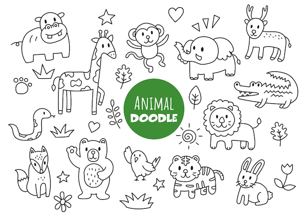 Estilo de desenho à mão animal kawaii doodle