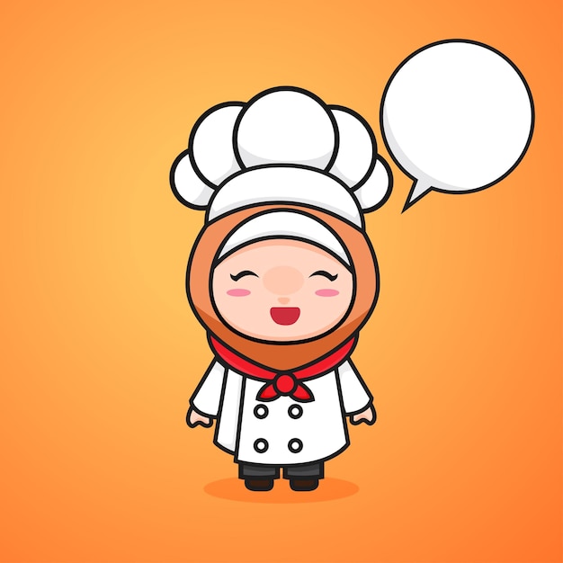 Estilo de desenho animado bonito chibi kawaii muslimah menina chef cartoon