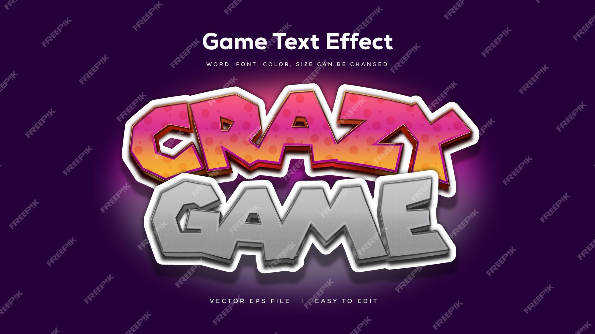 Estilo de desenho animado com efeito de texto crazy game editável