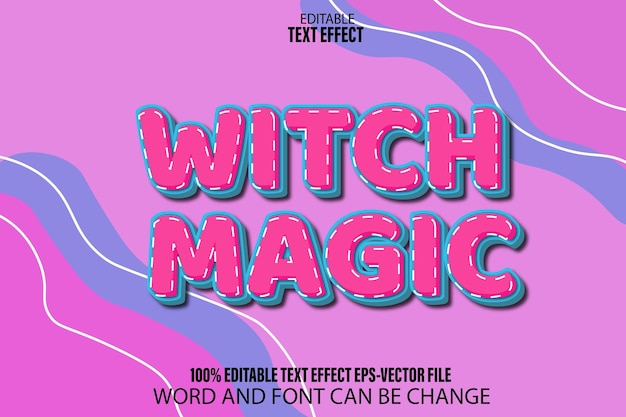 Vetor estilo de desenho animado com efeito de texto editável de magia de bruxa