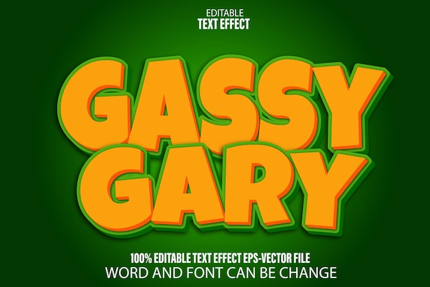 Vetor estilo de desenho animado com efeito de texto editável gassy gary