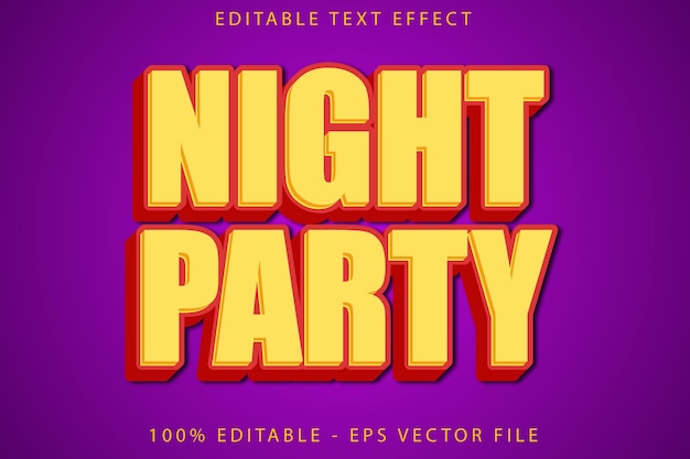 Estilo de desenho animado com efeito de texto editável para festa noturna