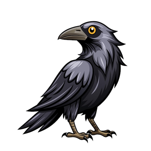 Vetor estilo de desenho animado de corvo de pássaro em fundo branco