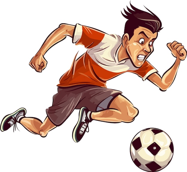 Estilo de desenho animado de ilustração de bola de chute de jogador de futebol