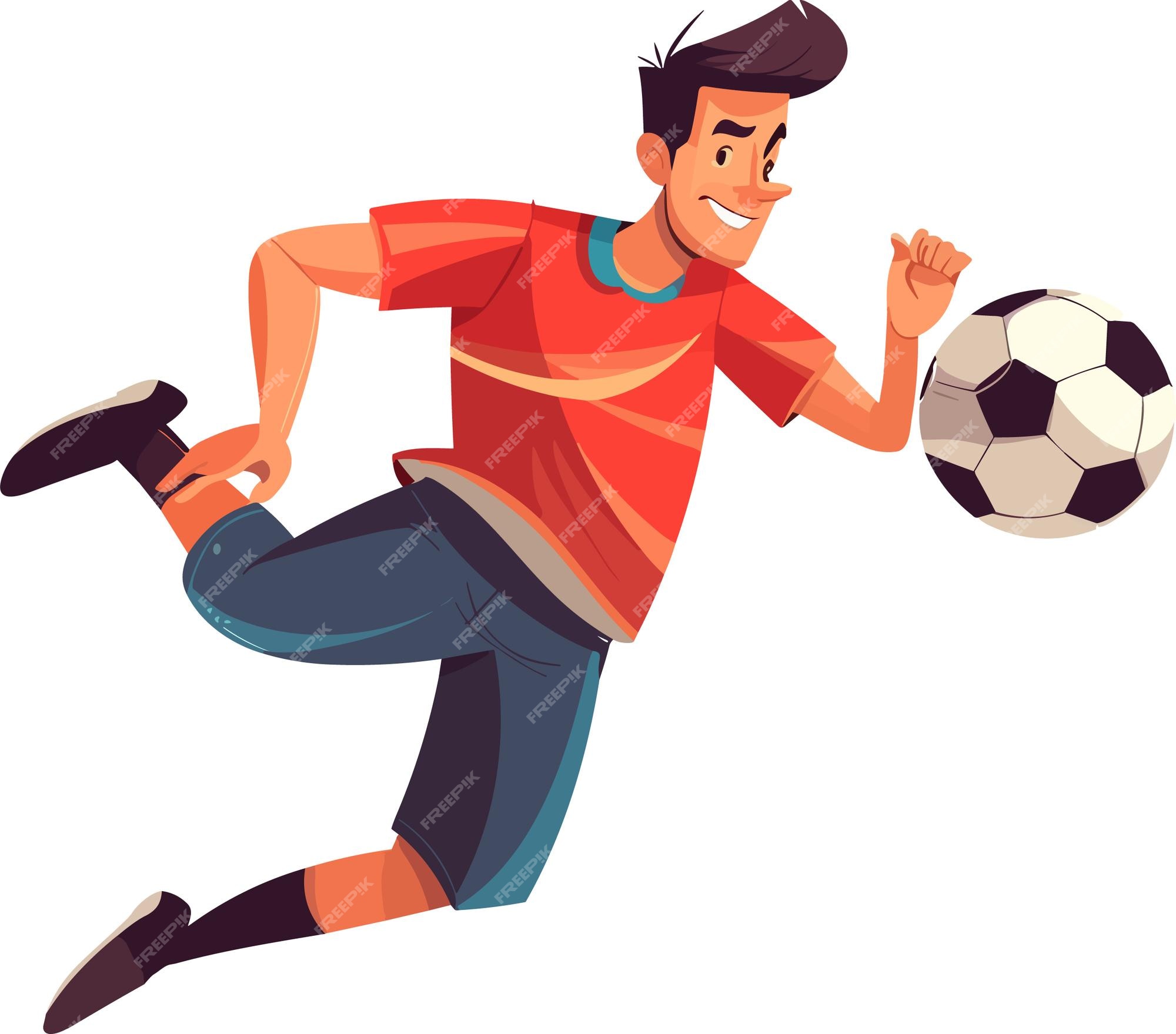 ilustração de jogador de futebol de estilo simples de desenho animado  chutando uma bola 12653294 Vetor no Vecteezy